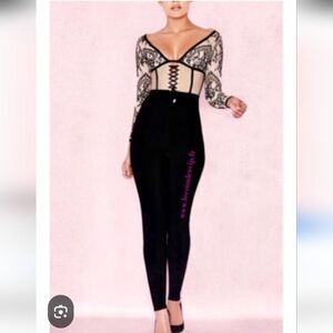 House Of CB Amra Lace Black Nude Jumpsuit Size L